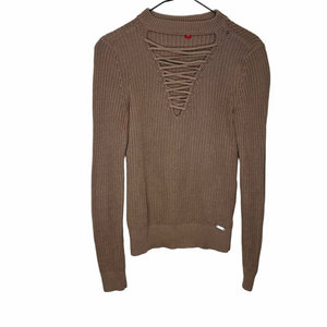 GUESS Tan Criss Cross Knit Sweater Size XSmall